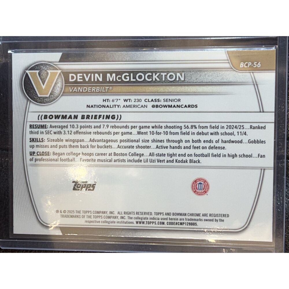 2025-26 Bowman U Chrome Devin McGlockton 1st Bowman Speckle